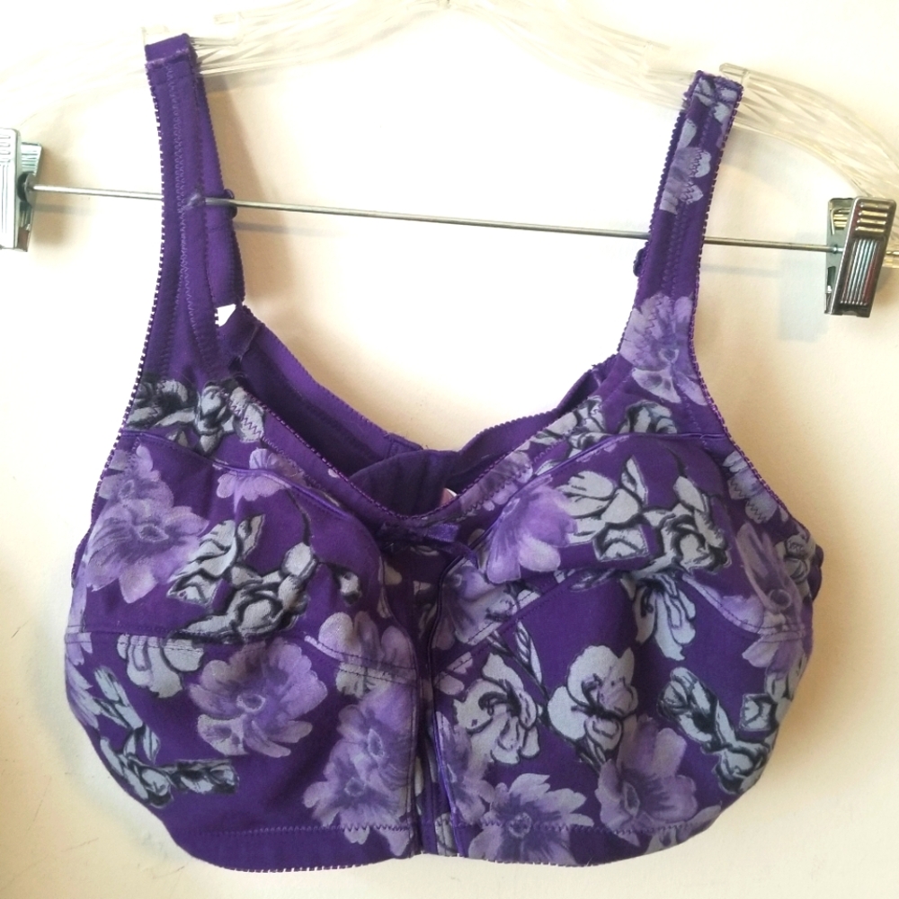 Comfort Choice Wireless Bra 38C Purple Floral No Padding